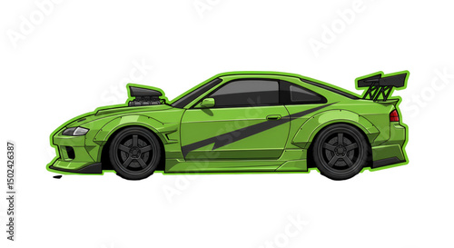 Green sports car, side view
