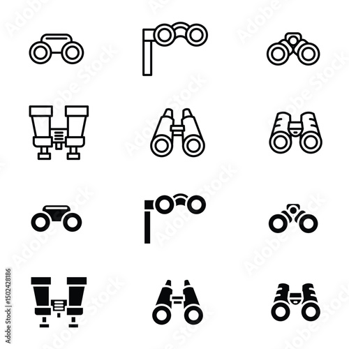 Binocular silhouette and outline. Binoculars icon set. binoculars icon. Vector Illustration.