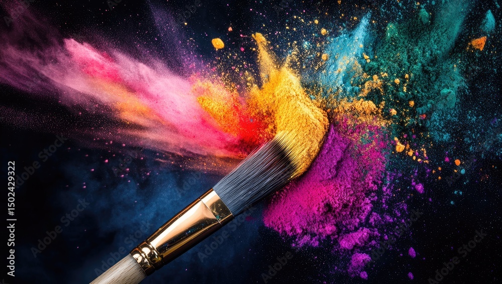 Fototapeta premium Colorful paint explosion on a brush