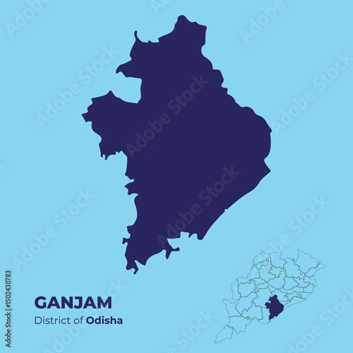 Ganjam District Administrative Map with boarder of all the districts of Odisha