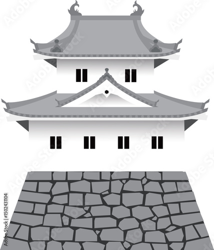 日本の城　二重櫓のイラスト