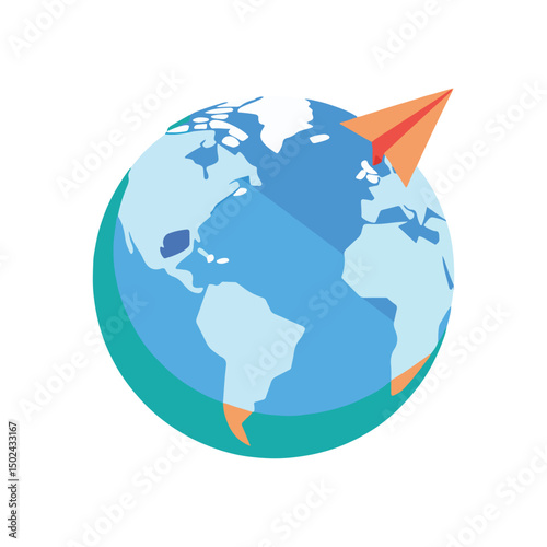 Global Travel Paper Airplane Soaring Around the World