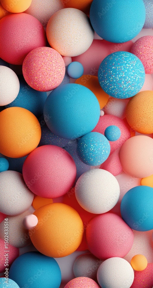 Vibrant, colorful spheres in a dense, 3D arrangement Vibrant, colorful spheres in a dense, 3D arrangement