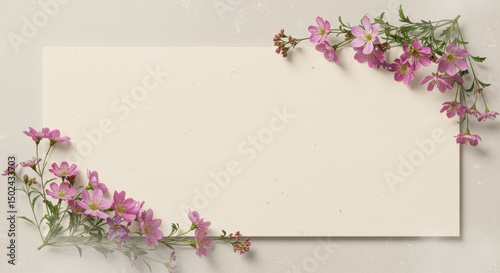 Blank Card with Pink Flowers