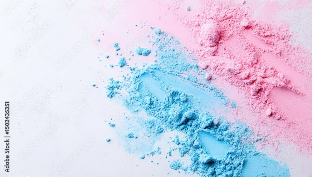 Obraz premium Pastel powder streaks, light pink and light blue, on a light gray background