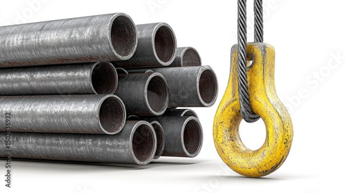 Steel pipes stacked, ready for lifting
