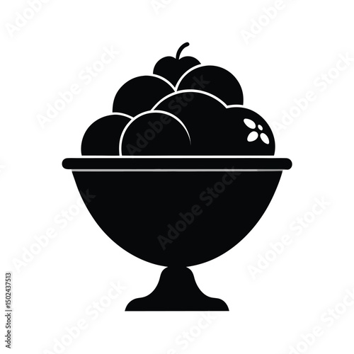 Black and white illustration of a dessert sundae in a pedestal bowl for design and branding