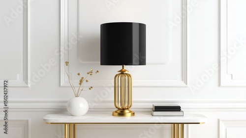 Elegant gold table lamp, black shade, minimalist d?cor