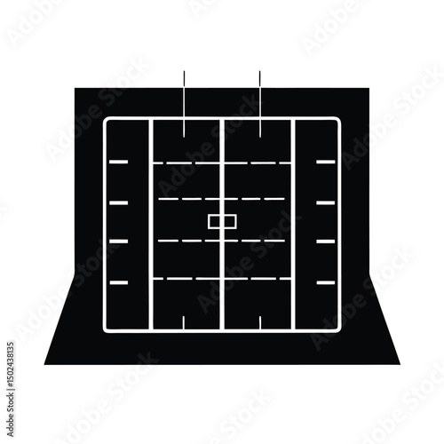 Simple black and white stylized vector illustration of a football field and endzone with marked lines