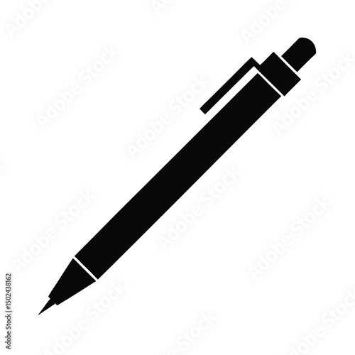 Simple black ballpoint pen silhouette on white background concept for design and stationary