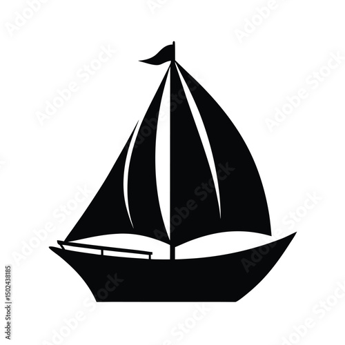 Simple silhouette black and white sailing boat icon on white background ready for various creative applications