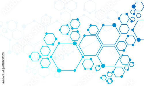 Abstract Medical Molecular Structure Background with Blue Hexagons. Biotech and Medical Research Hexagonal Grid Background. Technology Network Background with Geometric Hexagon Pattern