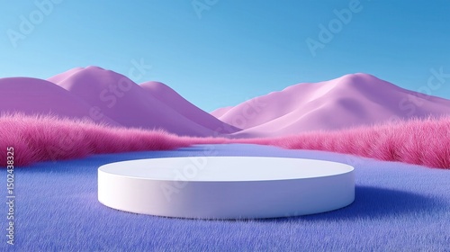 Futuristic landscape with a white circular platform