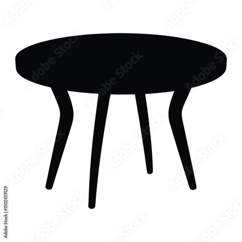 round glass coffee table silhouette vector white background.