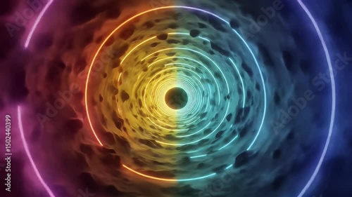 Moving Through Light Tunnel with Colorful Circles Animation