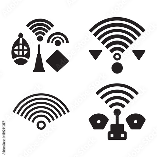 PrintWiFi Icon Set,Wireless Internet symbol,Different black wifi icons,wi-fi signal black wireless icons set, Network connection symbols,wi-fi icon sign for remote internet access. Vector illustration