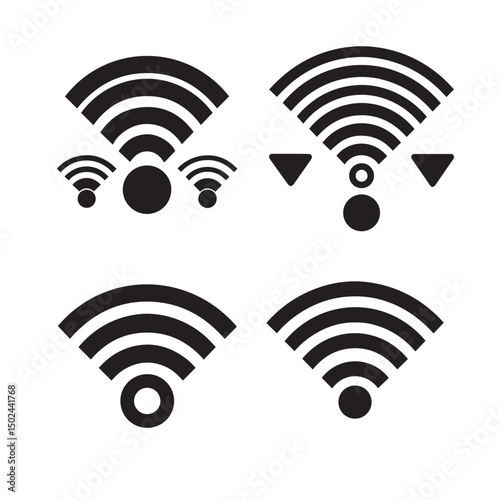 PrintWiFi Icon Set,Wireless Internet symbol,Different black wifi icons,wi-fi signal black wireless icons set, Network connection symbols,wi-fi icon sign for remote internet access. Vector illustration