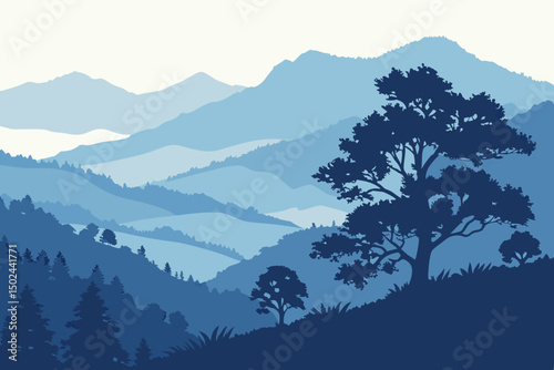 A Serene Symphony of Nature Mountain Landscapes and Forest Silhouettes