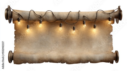 Antique scroll with string lights