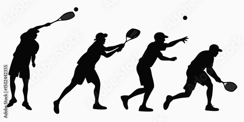 Characters playing pickleball from different angles
