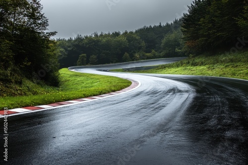 Eau Rouge and Radilon corner in Spa Francorchamps under cloudy weather conditions, Eau rouge and radilon corner at the Spa Franchorchamps race circuit in Belgium, Stavelot photo