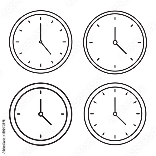 Simple Clock Icons Four Outline Clock Designs for Time Management and Scheduling