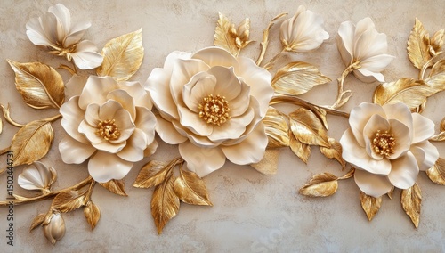 Ornate floral relief sculpture on light beige background