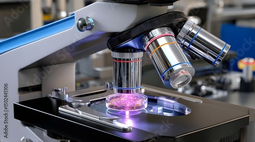 Microscope Science Research, Scientific Analysis, Biology Experiment. Laboratory Equipment.