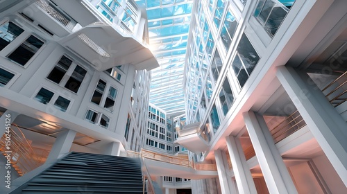 Modern Architecture, Abstract Building, Interior Design, Glass Ceiling and Sunlight