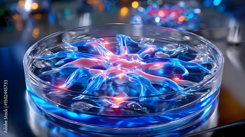 Science Abstract, Scientific Research, Futuristic Technology. Cell Culture in Petri Dish.