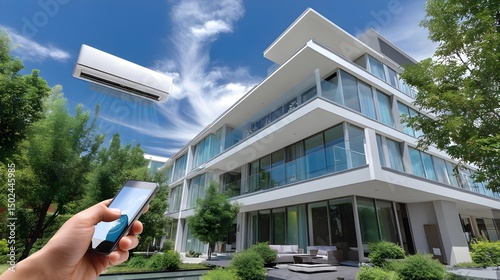 Smart Home Automation: Air Conditioner Control with Mobile App at Modern House.