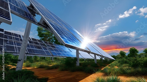 Solar Panels Power Plant, Sustainable Energy, Renewable Technology, Green Energy, Future.