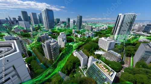 Sustainable City, Green Energy Concept, Urban Technology, Aerial View, Smart City