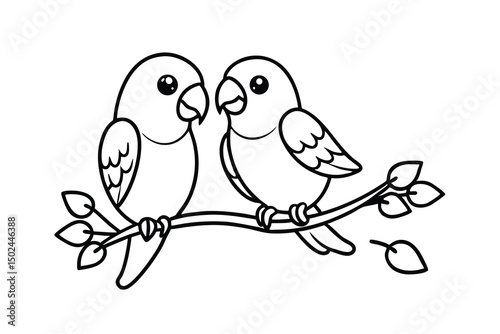charming cartoon lovebirds illustration perched