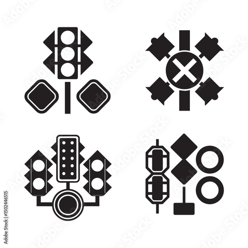 Traffic Signal Icons Design Set of Four Different Types of Traffic Lights