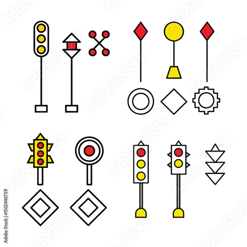 Collection of Simple Traffic Signal and Road Sign Icons