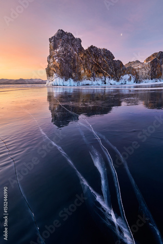 Clear evening ice of Lake Baikal