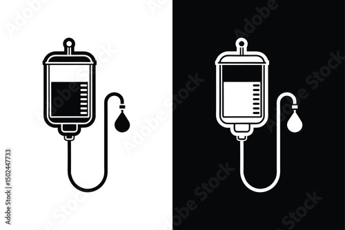 Black & White IV Pump Icon. Medical Silhouette for Hospital and Patient Use