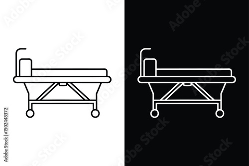 Outline Hospital Bed Vector. Black and White Medical Icon for Clinics and Emergency Use