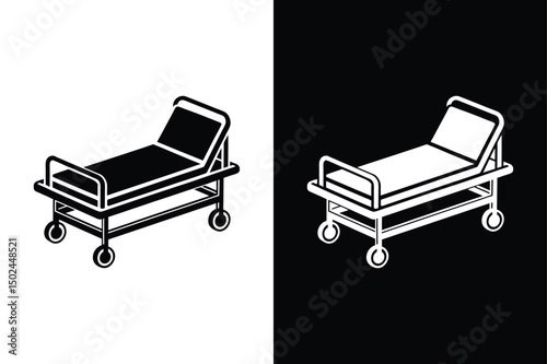 Black and White Hospital Bed Silhouette. Patient and Recovery Bed Vector Illustration