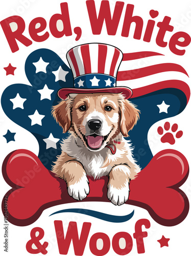 red white & woof dog 4th of july t-shirt