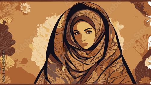 Illustration of a woman wearing traditional Javanese batik cloth, Indonesia
