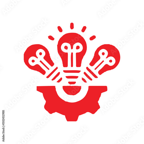 Black Outline Light Bulb with Glow Lines.  Idea icon vector illustration