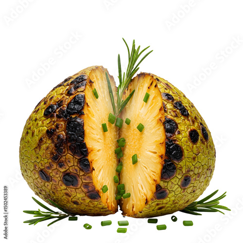 Grilled Breadfruit with Herbs and Steam Rising
