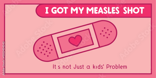 Measles shot illustration featuring a bandage with a heart promoting immunization