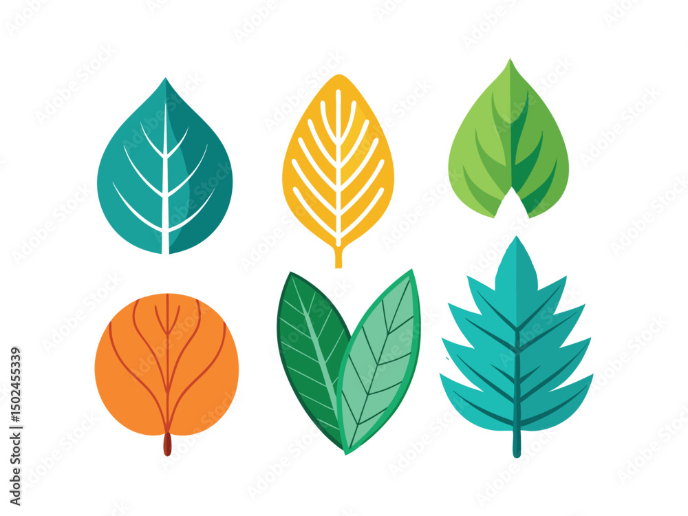 Obraz premium Collection of six colorful flat leaf illustrations