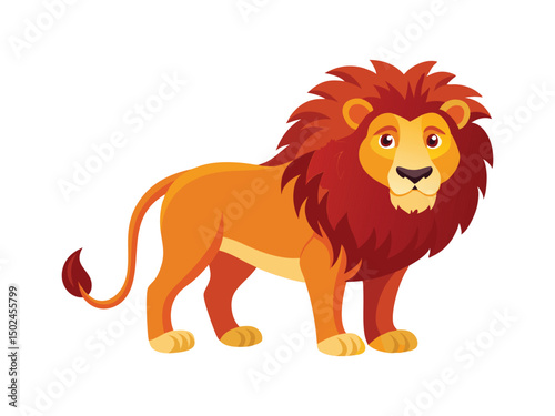 Cartoon lion illustration standing on white background
