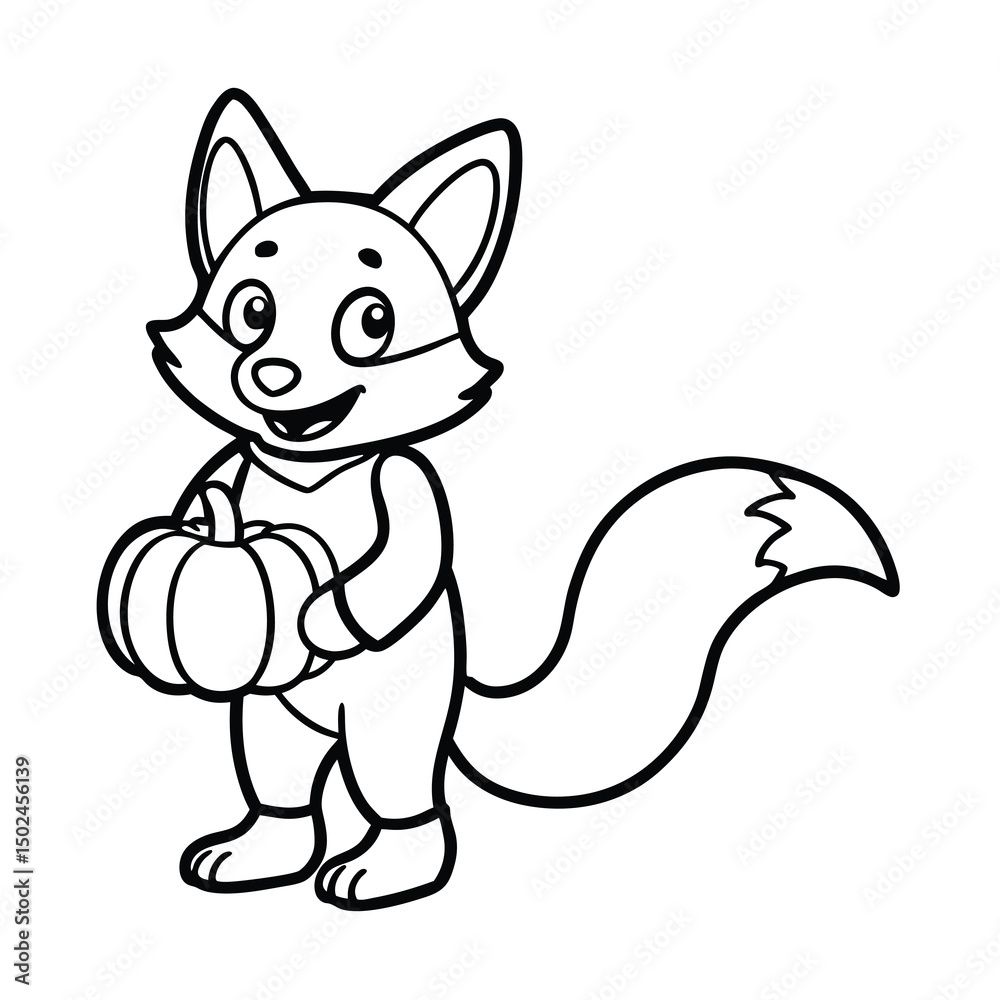 Naklejka premium friendly thanksgiving fox holding pumpkin coloring page