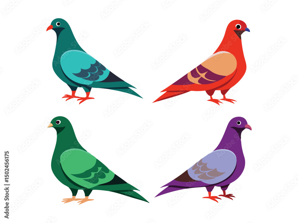 Fototapeta premium pigeons illustration set 