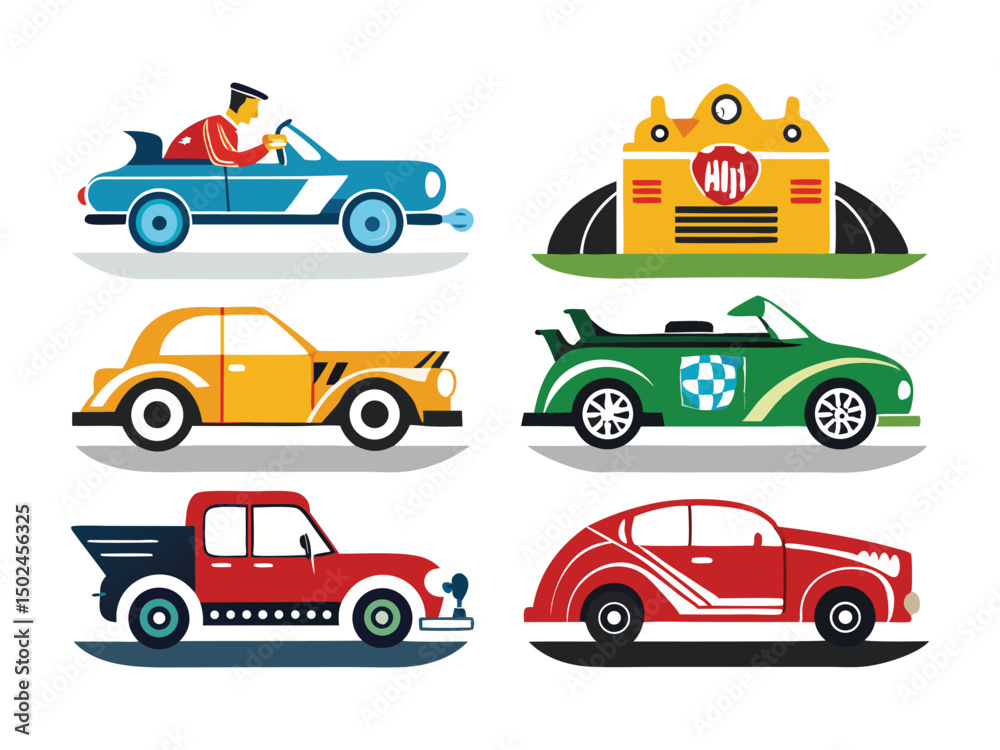 Fototapeta premium Collection of retro cars and vintage vehicle illustration 